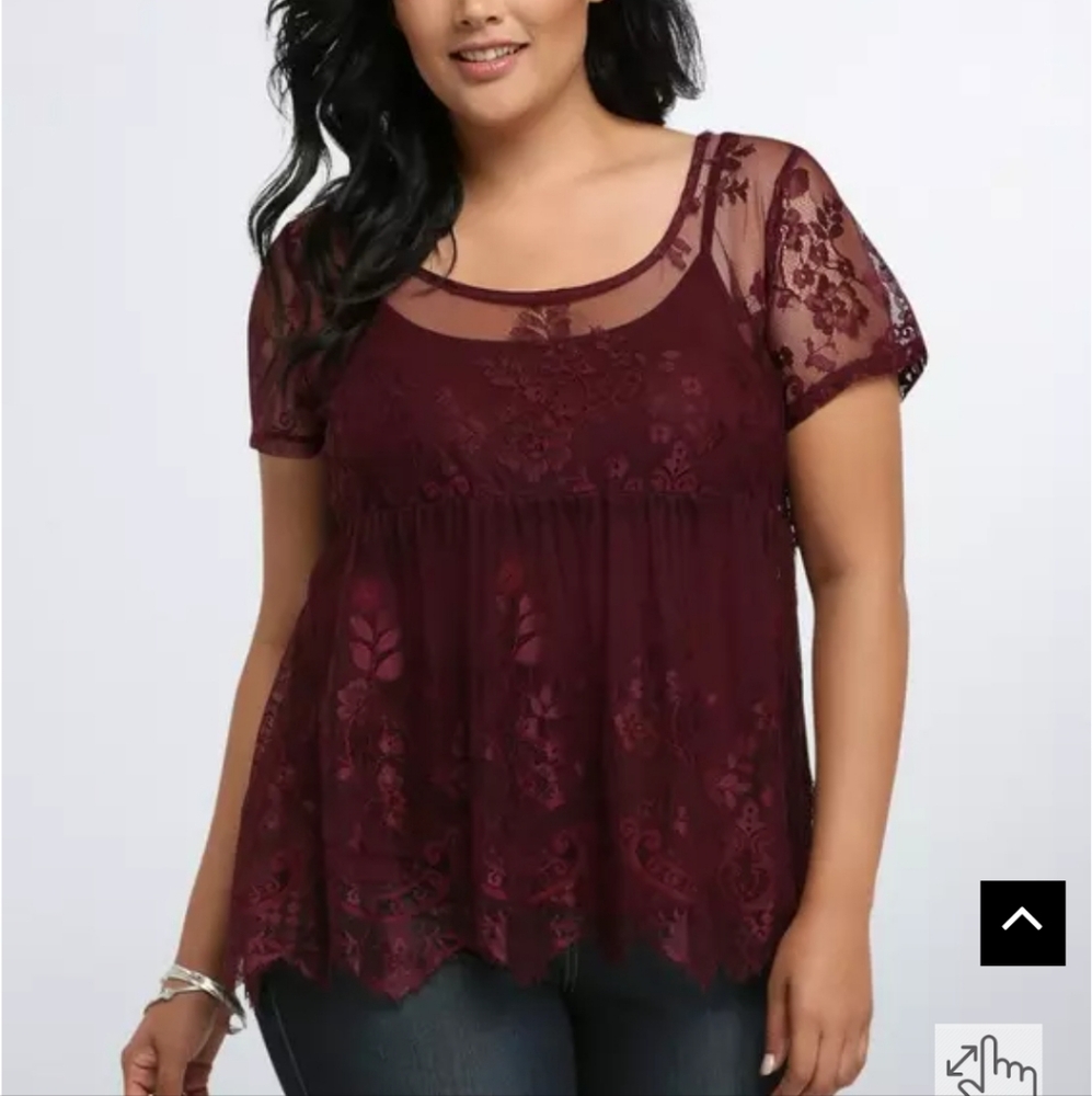 Torrid NWT! Burgundy Lace Babydoll Top - Picture 2 of 3
